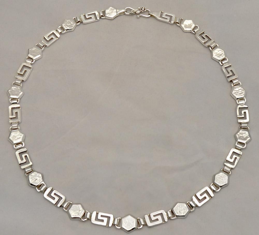 Greek Key Meander Necklace in Sterling Silver (PE-06)