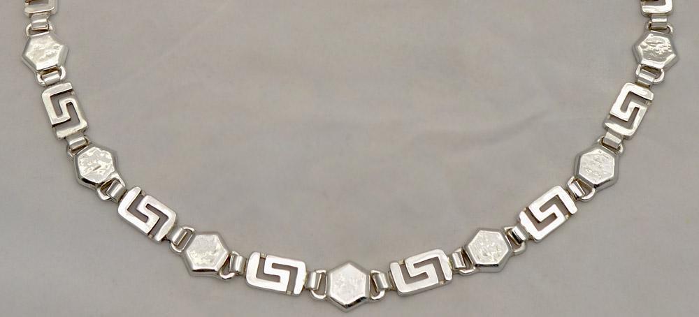 Greek Key Meander Necklace in Sterling Silver (PE-06)