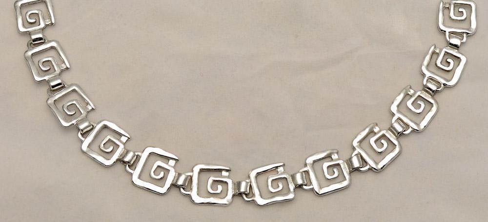 Greek Key Meander Necklace in Sterling Silver, (PE-08)