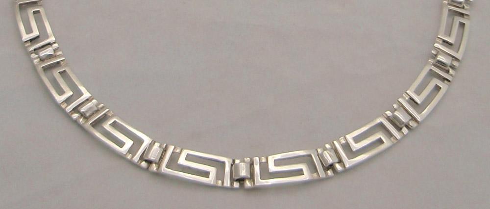 Greek Key Meander Necklace in Sterling Silver (PE-26)