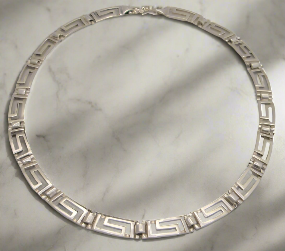 Greek Key Meander Necklace in Sterling Silver (PE-26)