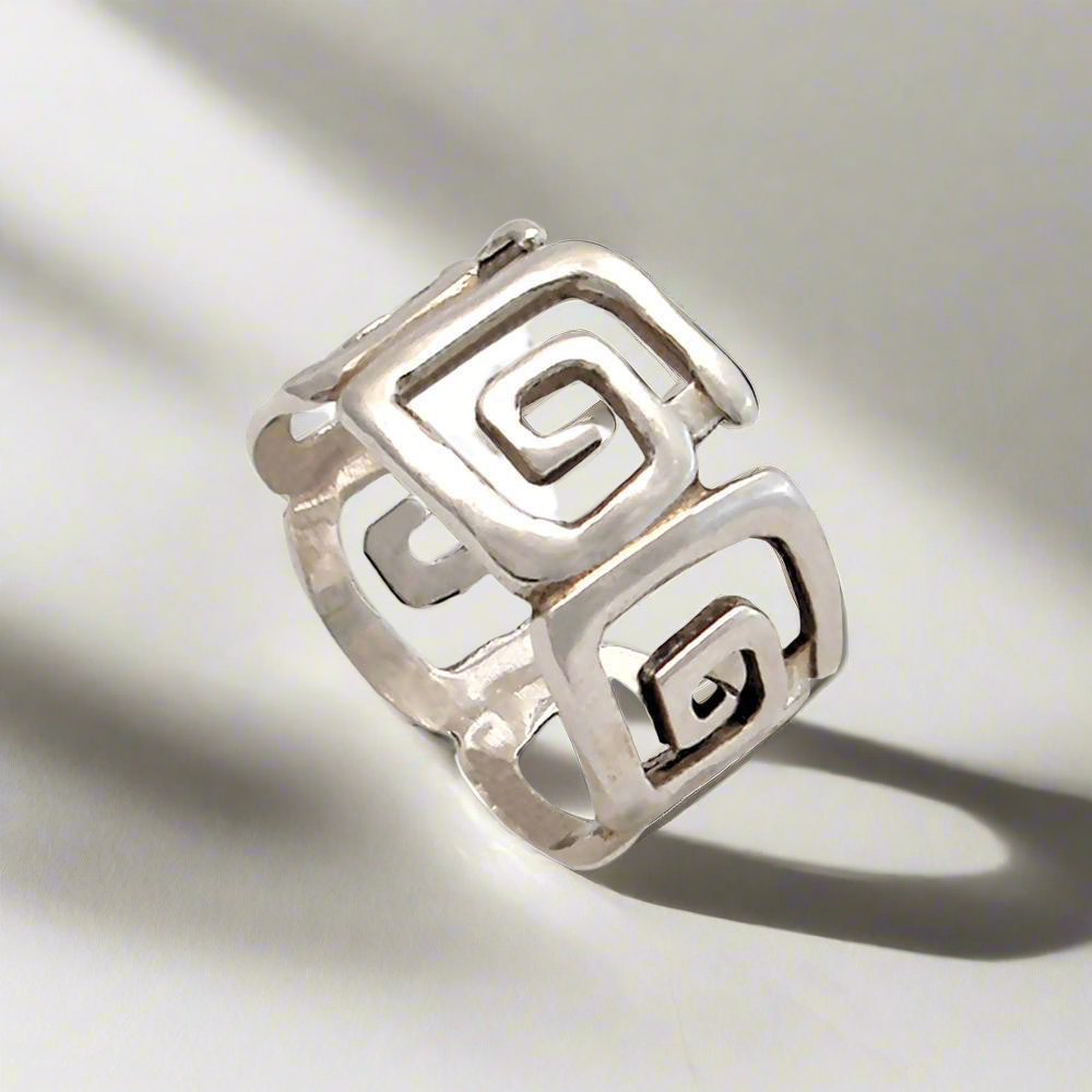 Greek Key Meander Ring in Sterling Silver, Meander Ring (DT-62)