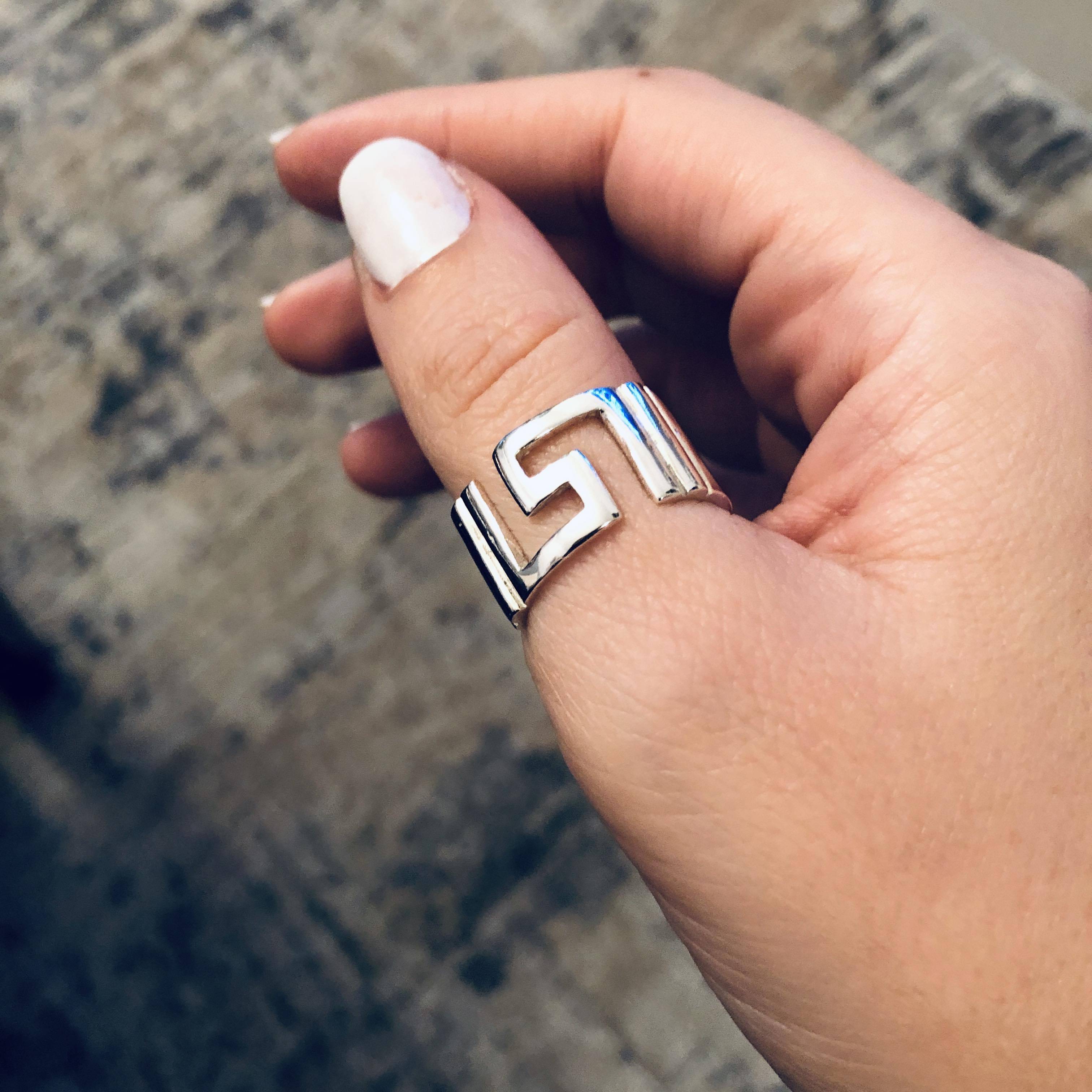 Greek Key Meander Ring in Sterling Silver, Meander Ring (DT-78)