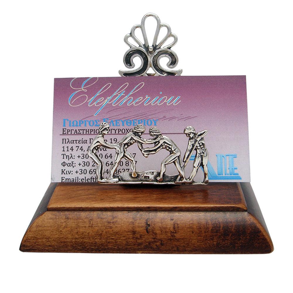 Greek Olympic Wrestlers Desk business card holder display in sterling silver (A-25-7)