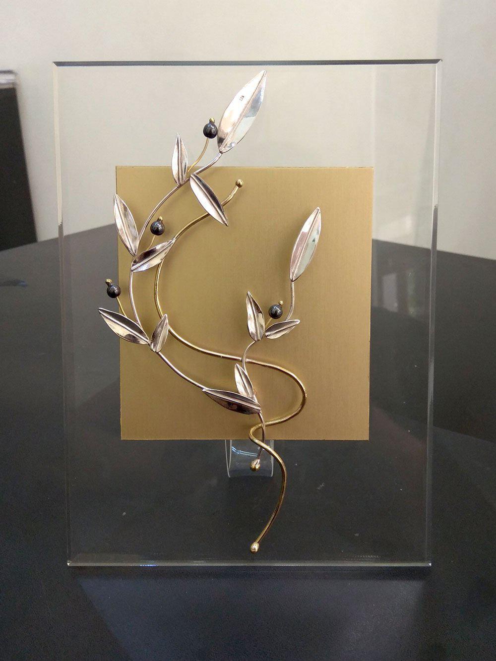 Greek Sterling Silver Laurel leaf Wreath on plexiglass (A-92)