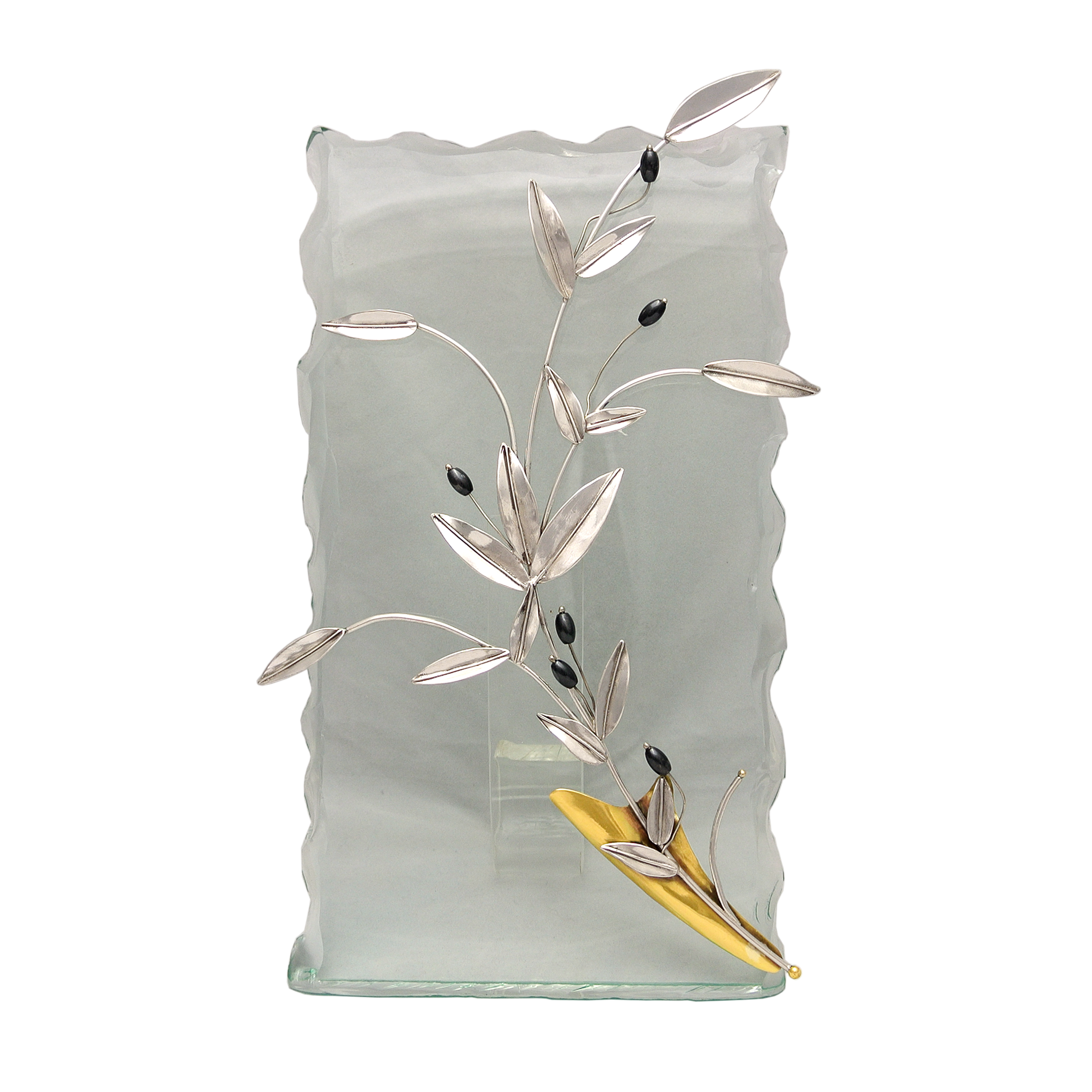 Greek Sterling Silver Olive leaf Wreath on glass (A-44-4)