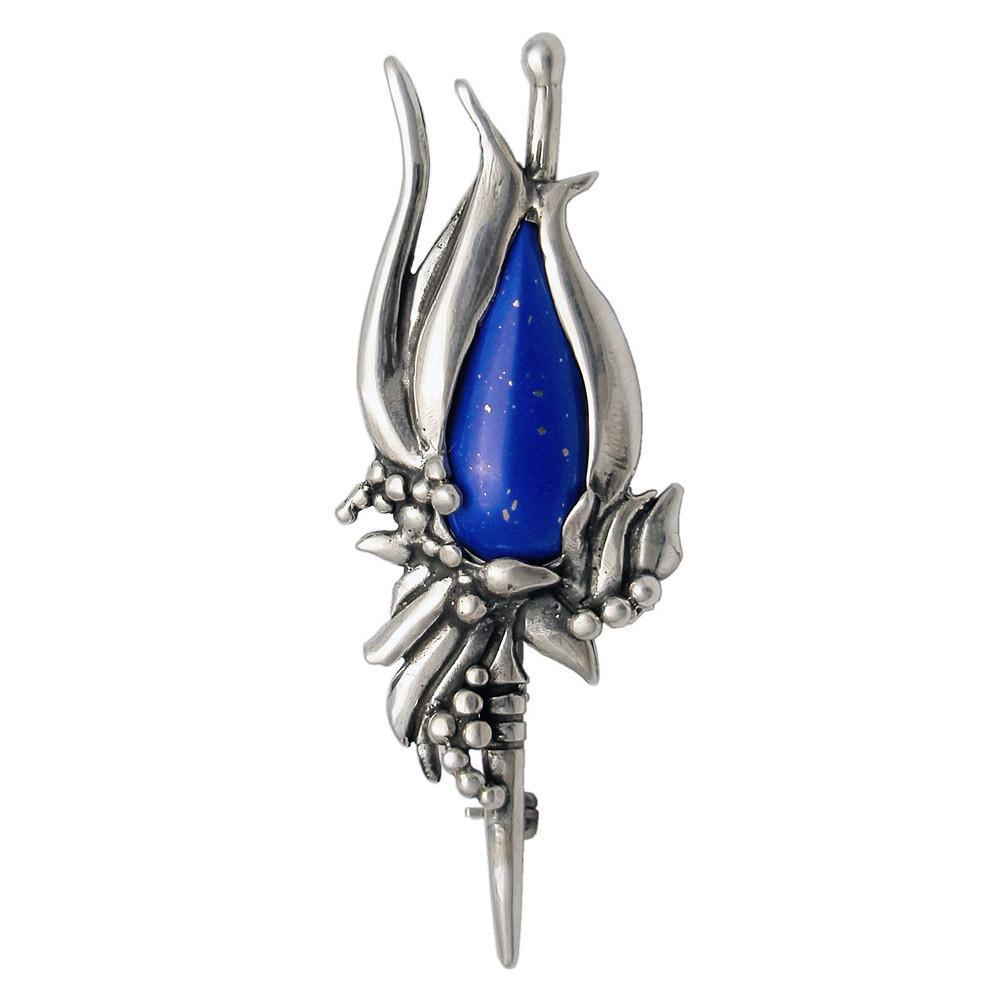 Greek Traditional Flower Brooch in Sterling silver with Lapis Lazuli (K-23)