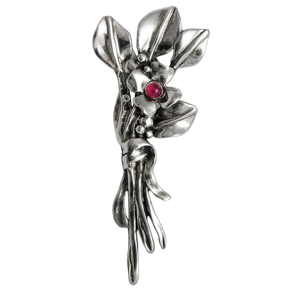 Greek Traditional Flower Brooch in Sterling silver with zircon (K-24)