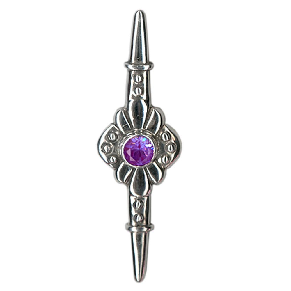 Greek Traditional Flower brooch in Sterling Silver with Zircon (K-04)