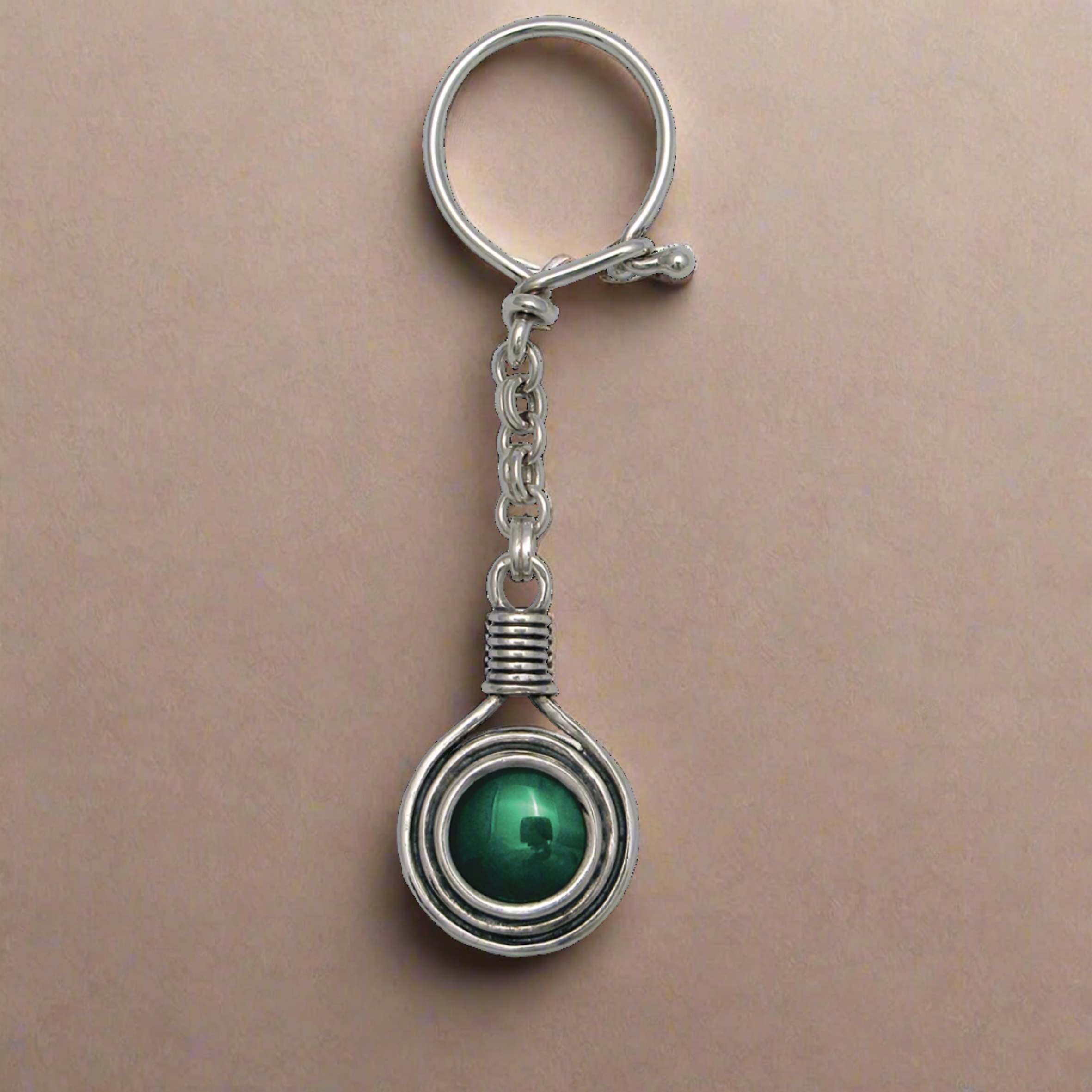 Greek Traditional Key ring in sterling silver with agate (MP-11)