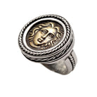 Helios ancient sun god and rose ring, Ancient Coinage of Rhodes, Art Nouveau Ring, Sterling silver Ring (DT-104)