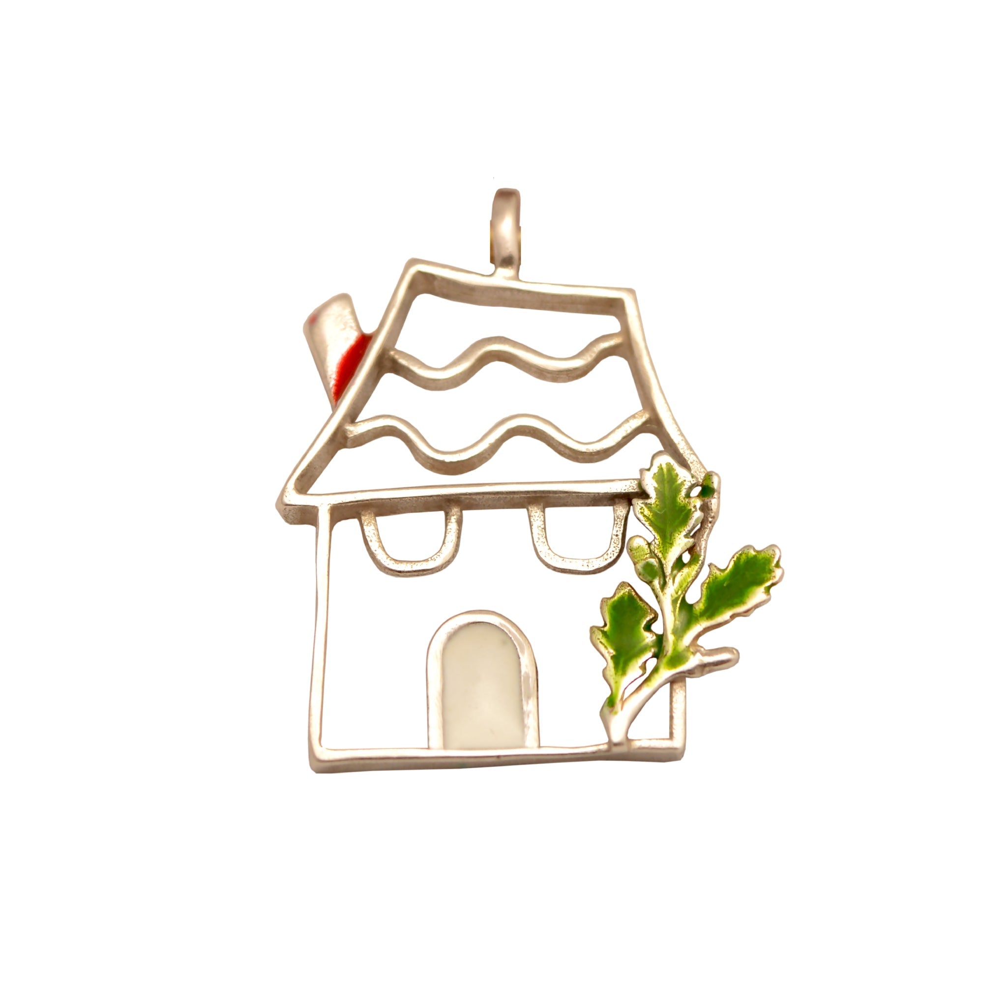 Miniature Home Charm on plexiglass, silver charm with bronze leaves, home decor, gift idea, charm favor (PX-02)