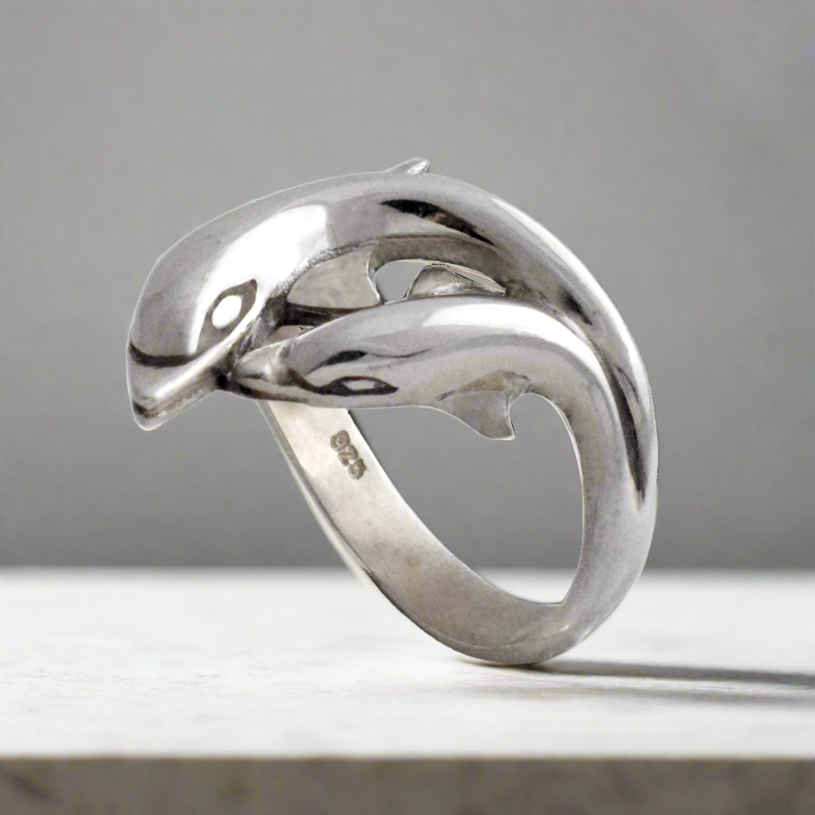 Minoan Dolphins Ring in Sterling Silver, womens jewelry (DT-80)