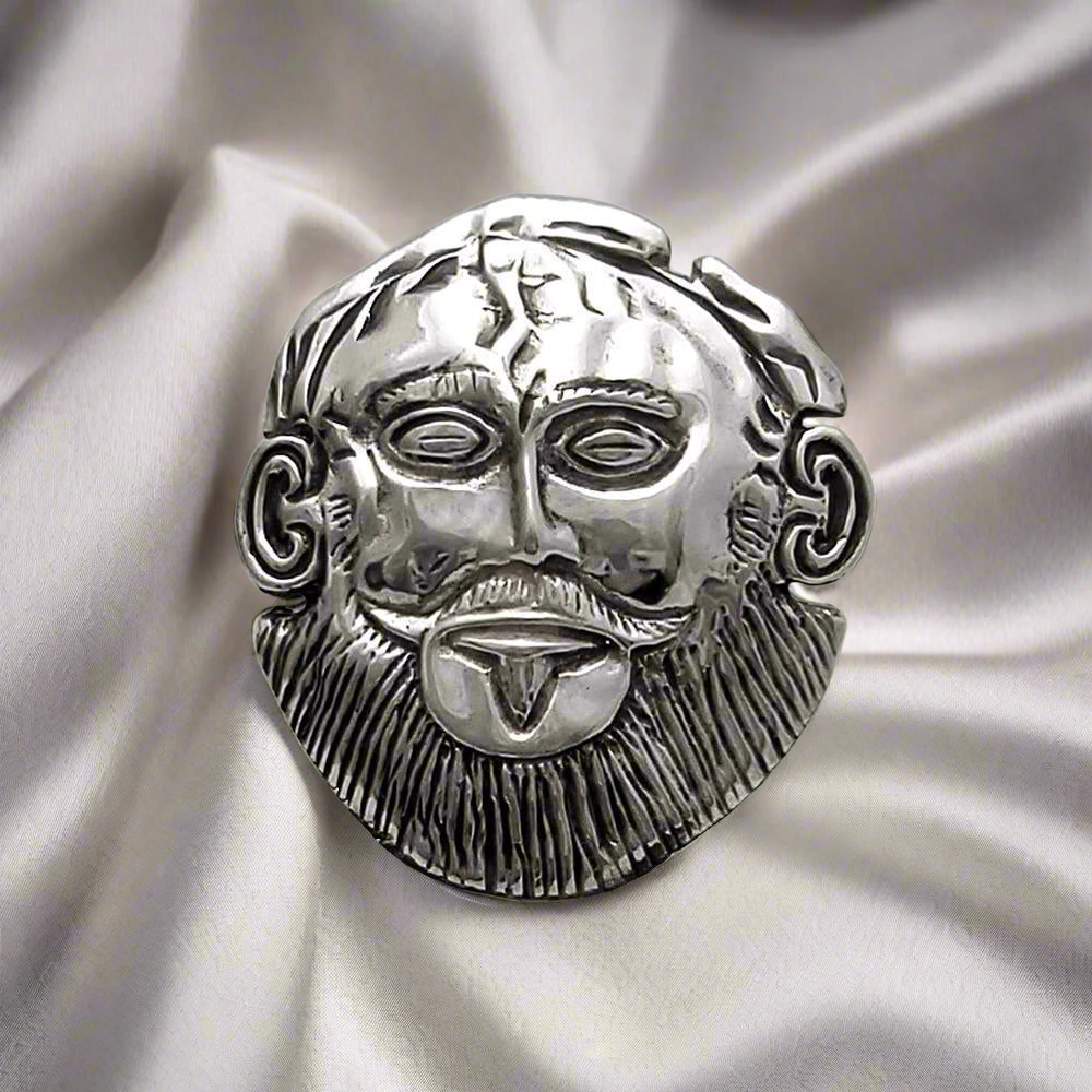 Mycenean Mask of Agamemnon Brooch in Sterling Silver (K-86)