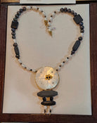 Necklace in 18k gold with Black Obsidian and Pearls