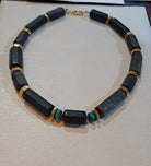 Necklace in 18k gold with Black Obsidian and Turquoise stones