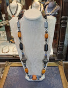 Necklace in sterling silver with Amber, Lapis Lazuli, Onyx