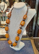 Necklace in sterling silver with old amber