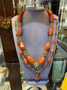 Necklace with Old Carnelian, Benzahir and gold 18k elements