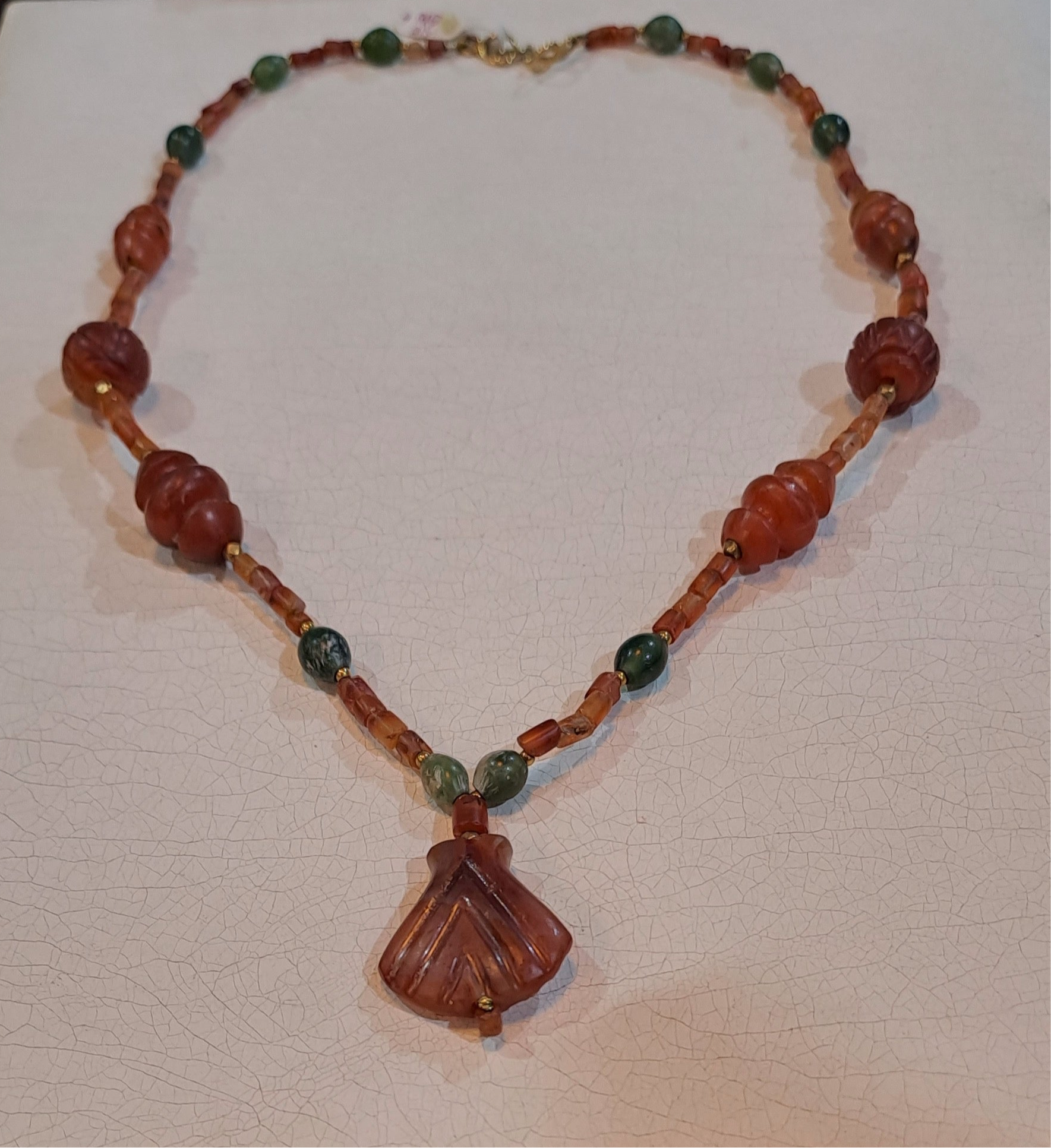 Necklace with Old Carnelian, Benzahir and gold 18k elements