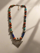 Necklace with Old Lapis Lazuli, Turquoise & Carnelian stone, with sterling silver elements