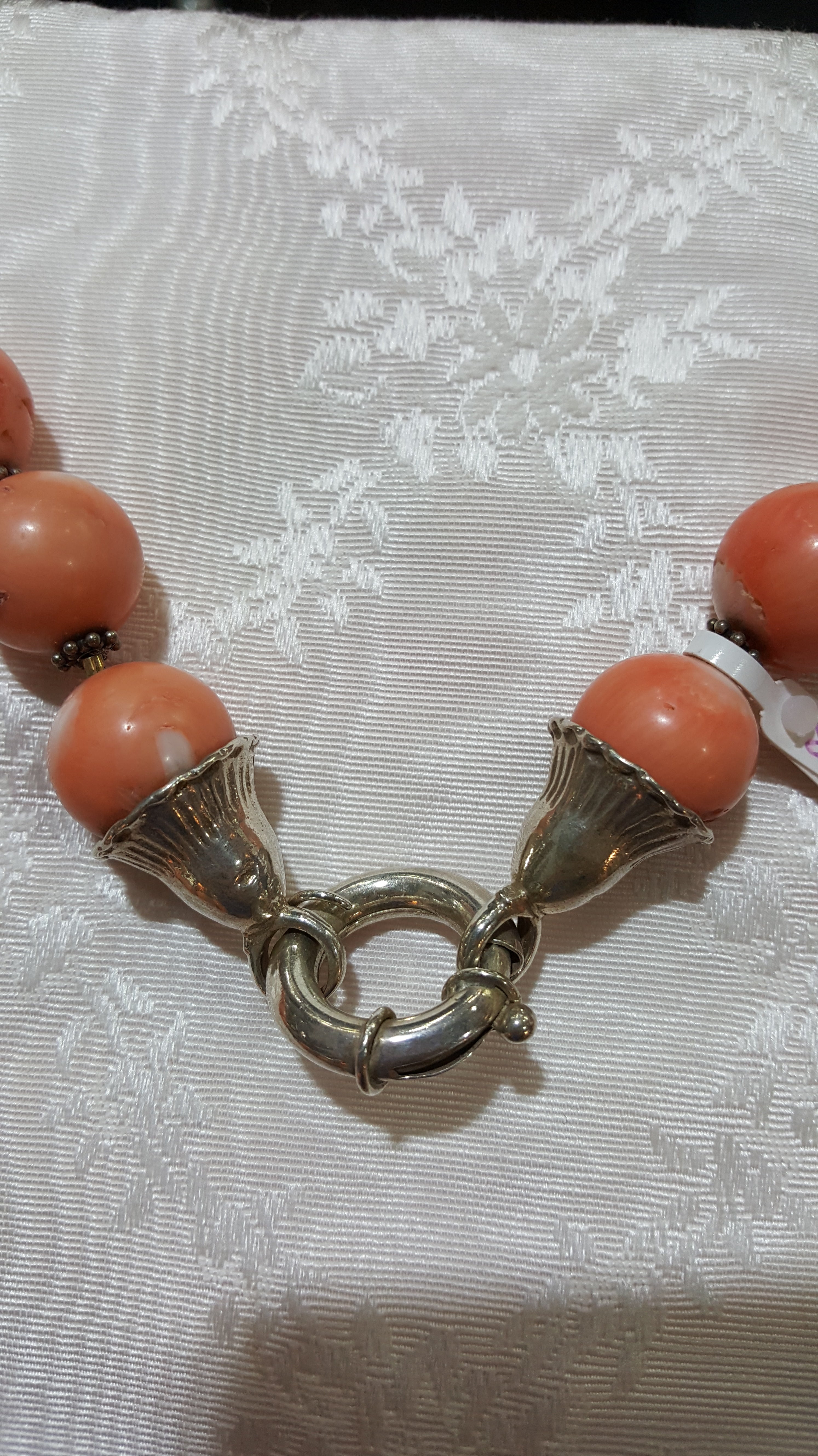 Necklace with Pink Coral Stones (Angel Skin) and Silver Elements