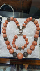 Necklace with Pink Coral Stones (Angel Skin) and Silver Elements