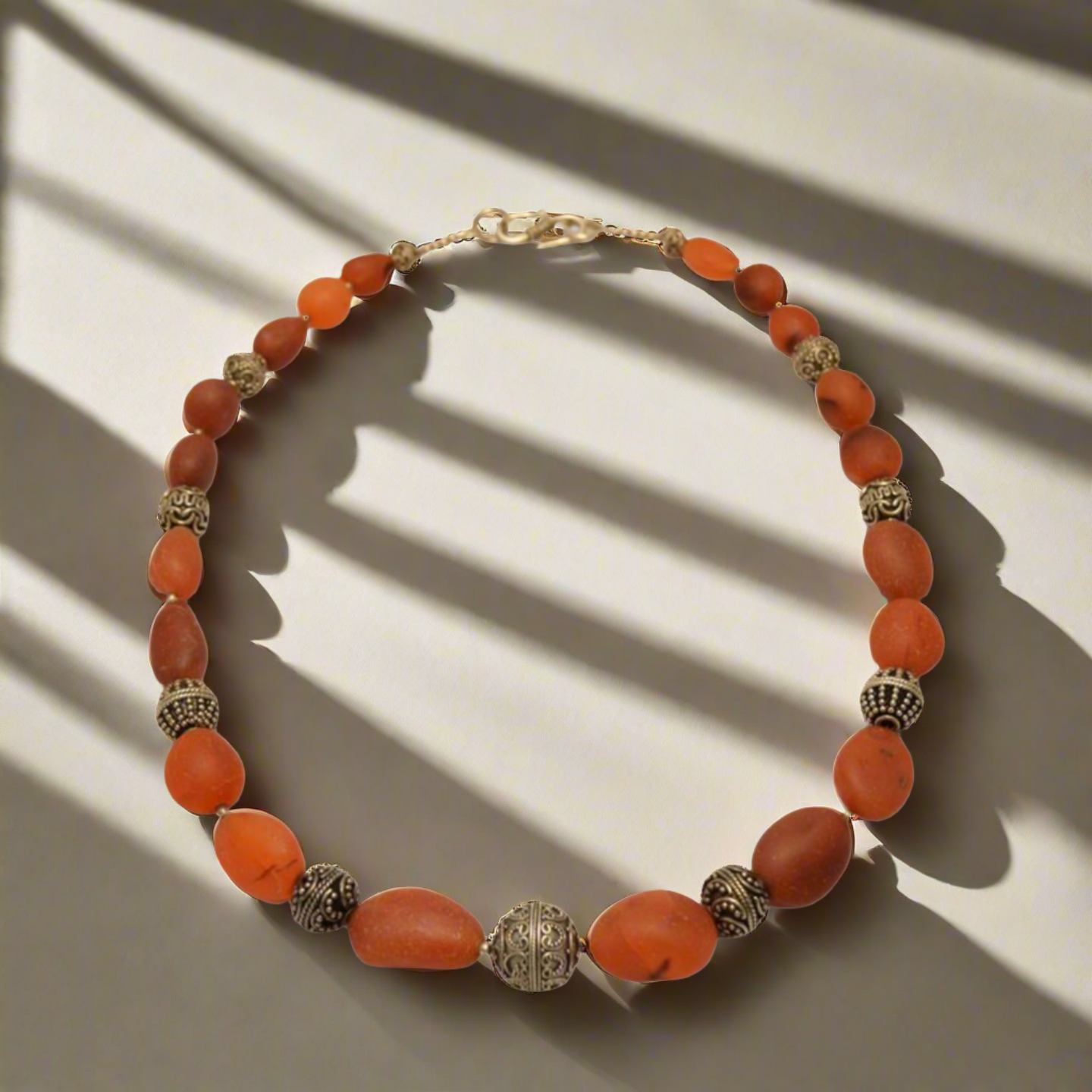 Necklace with old Carnelian stones & sterling silver elements