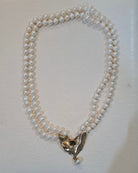 Necklace with two rows pearls and 18k gold elements