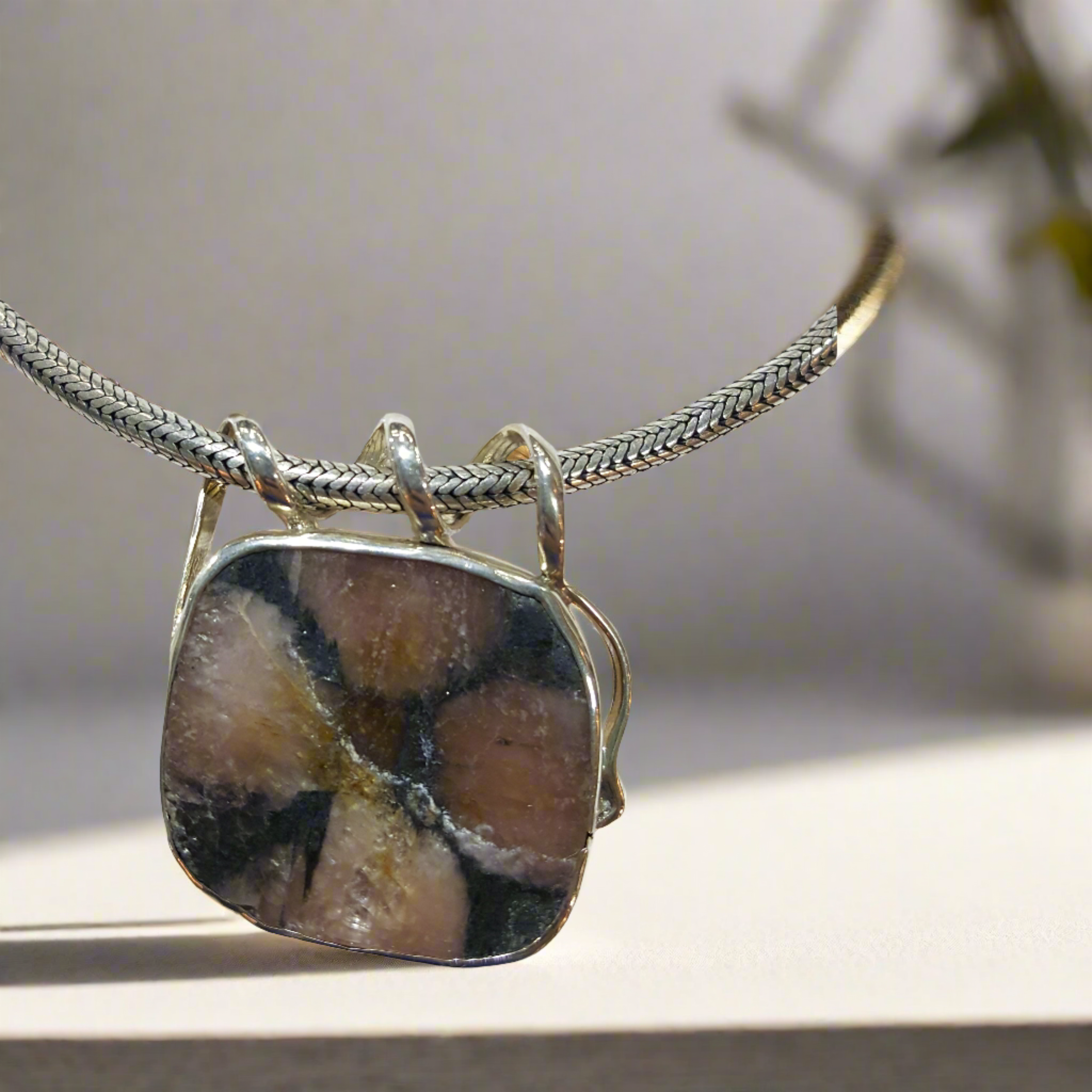 Pendant in Sterling silver with Chiastolitic Stone