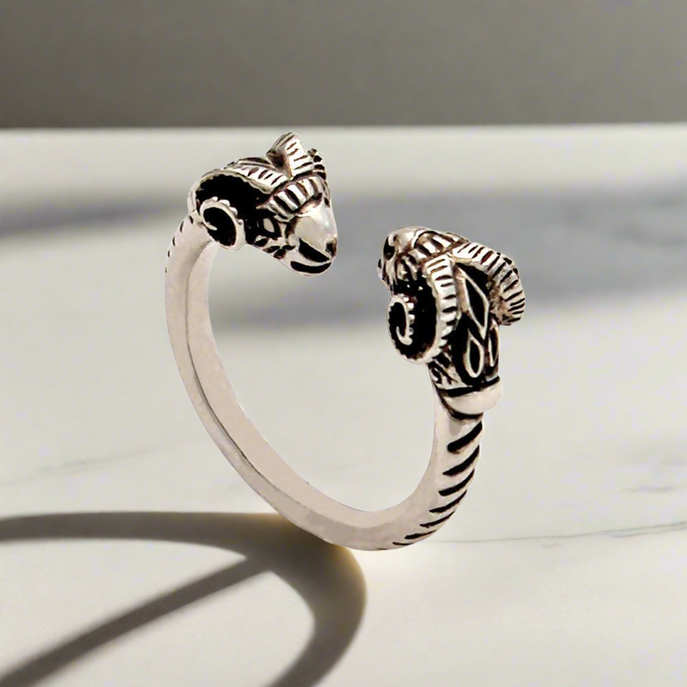 Ram Ring, Ram Head Ring in solid sterling silver (DT-90)