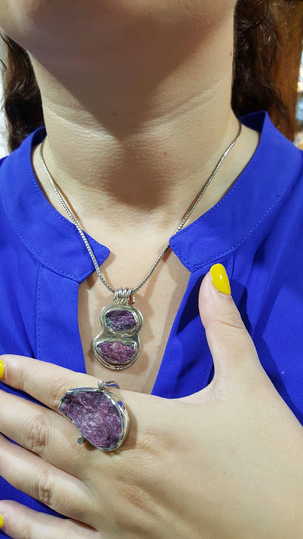 Raw Purple Diopside, old chain, modern Necklace, modern Jewelry, Handmade Necklace, Greek Jewelry, Genuine Raw Diopside