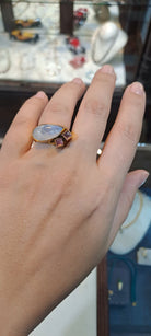 Ring in 18k Gold with Moonstone and Pink Tourmalines (B-38)