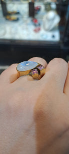 Ring in 18k Gold with Moonstone and Pink Tourmalines (B-38)