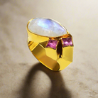 Ring in 18k Gold with Moonstone and Pink Tourmalines (B-38)