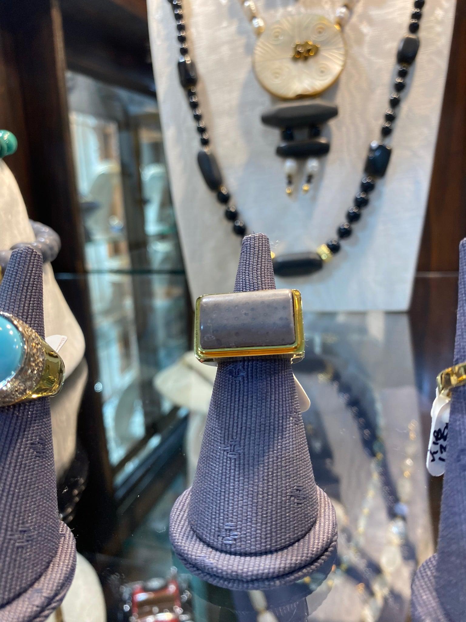 Ring in 18k Gold with a Blue Coral Acozi one of a kind Fine Ring Handmade Ring Greek Jewelry