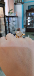 Ring in 18k Gold with a faceted rutile quartz stone (B-56)