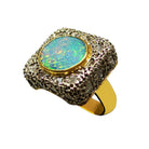 Ring in 18k Gold with an Australian bulder opal and diamonds chips (B-15)