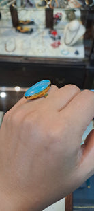 Ring in 18k Gold with an oval Arizona turquoise, Fine Ring, Handmade Ring, Greek Jewelry