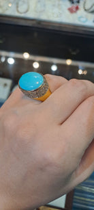 Ring in 18k Gold with an oval Arizona turquoise, Fine Ring, Handmade Ring, Greek Jewelry