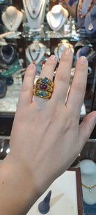 Ring in 18k Gold with red tourmaline & aqua marina (B-96)