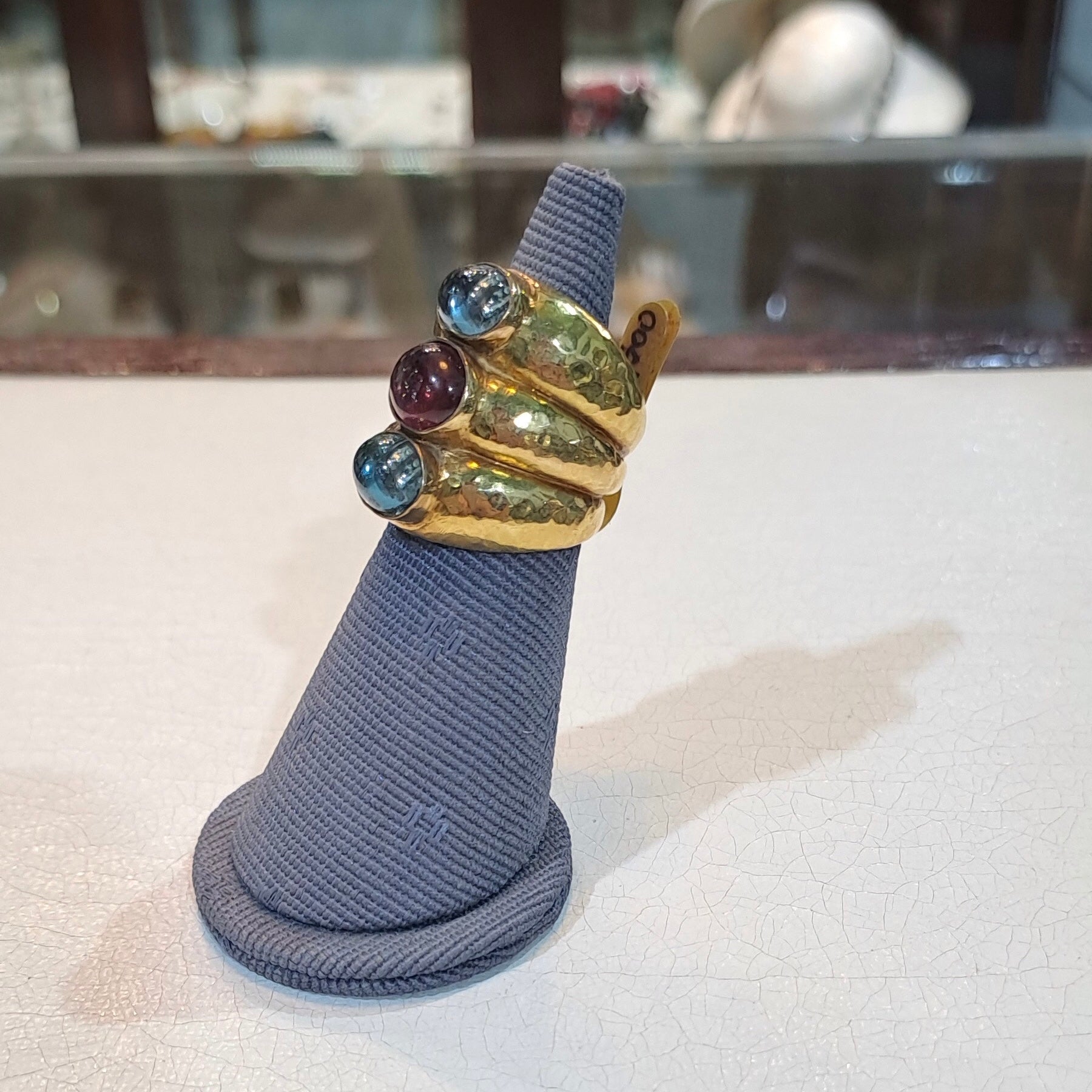 Ring in 18k Gold with red tourmaline & aqua marina (B-96)