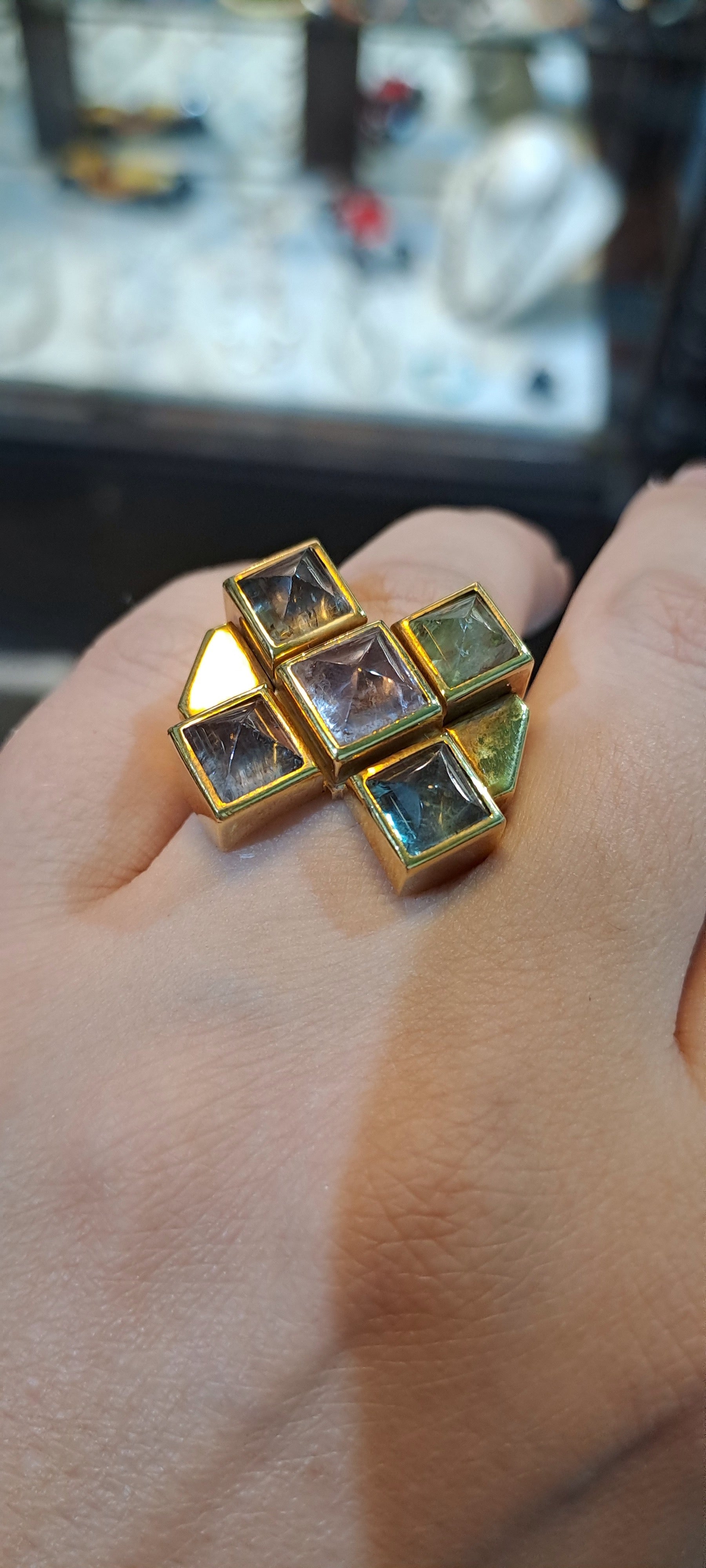 Ring in 18k gold and tourmalines multi color