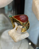 Ring in Gold 18k with a seal stone and emeralds (B-89)