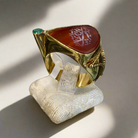 Ring in Gold 18k with a seal stone and emeralds (B-89)