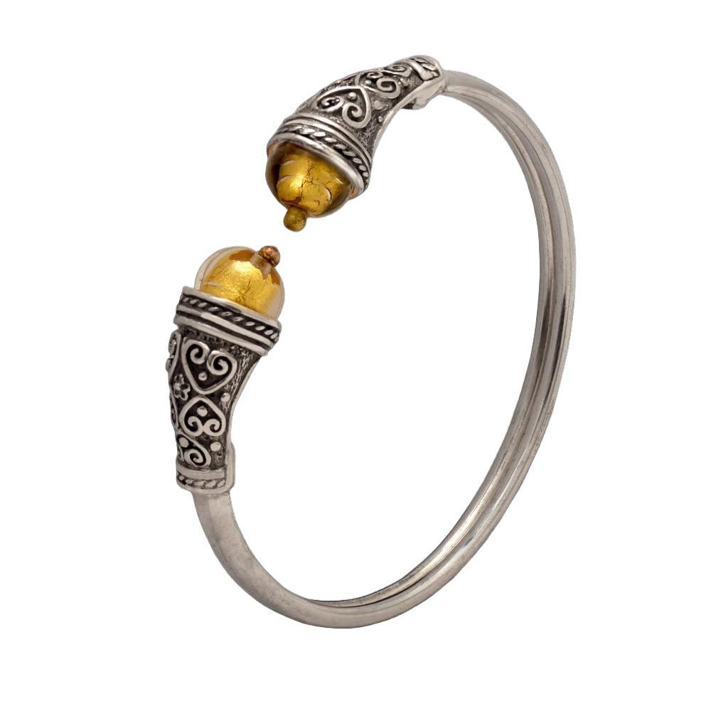 Spiral Cuff Bracelet in sterling silver with glass gold foil stone (B-115)