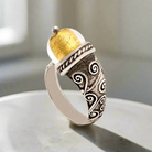 Spiral Ring in sterling silver with glass gold foil stone (DT-03)