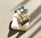 Sterling Silver Ring and Blue Topaz in 18 k. gold, Handmade Ring, Greek Jewelry, modern Ring, Handmade Ring, Greek Jewelry