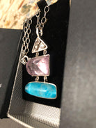 Sterling silver Pendant, Flower Pendant, Kunzite and Turquoise stones, Raw Crystal Diamond