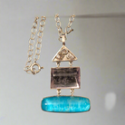 Sterling silver Pendant, Flower Pendant, Kunzite and Turquoise stones, Raw Crystal Diamond